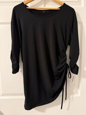 Rapz Women’s Large Black Ruched Drawstring Top NWT $65 Style 4772